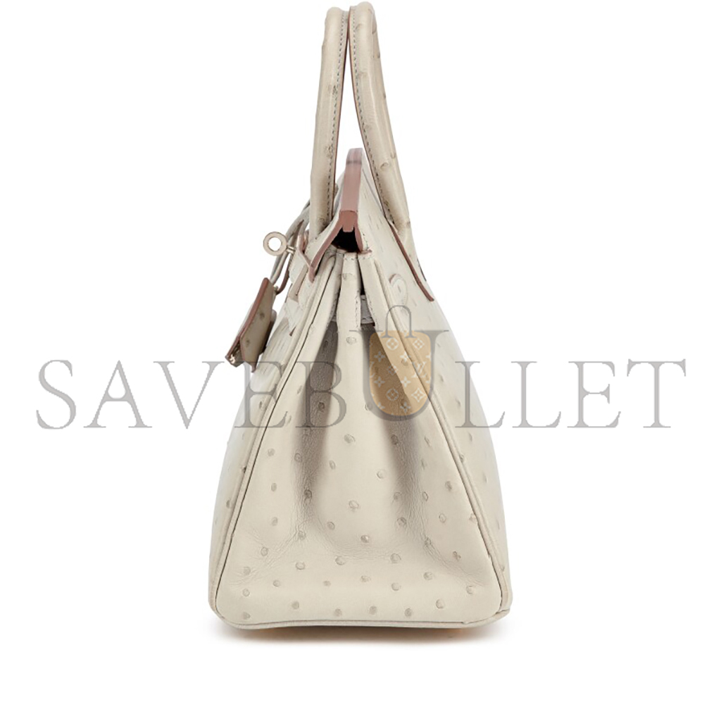 H**mes master birkin 25 ostrich leather milkshake white silver buckle h041944ck96 (25*20*13cm)